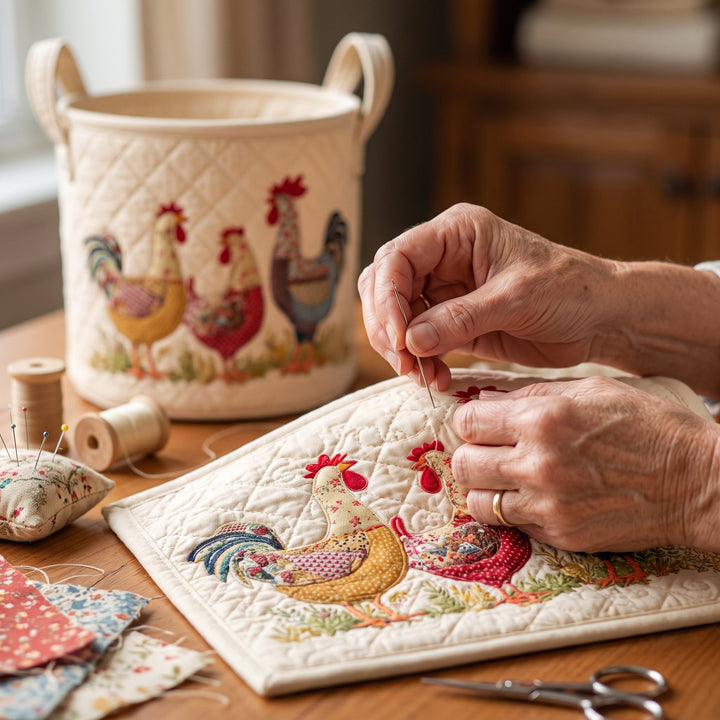 Cheerful Chicken Coop | Quilted Laundry Basket