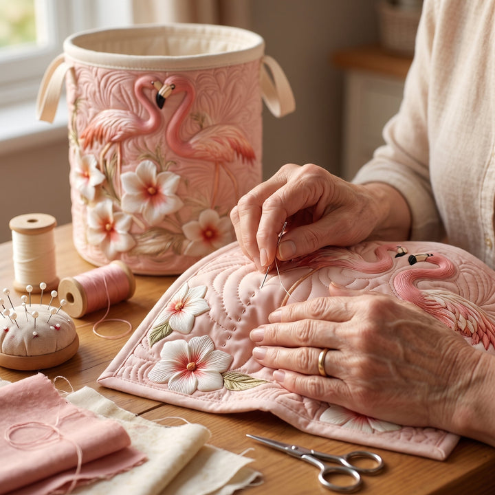 Floral Flamingo | Quilted Laundry Basket