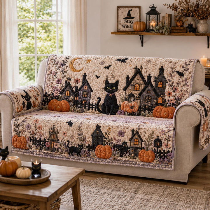 Quilted Sofa Cover Black Cat Village Design