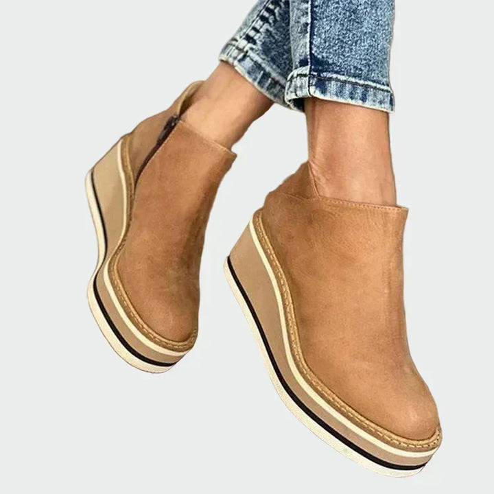 Caoimhe - Camel Ankle Boots with Platform Heel