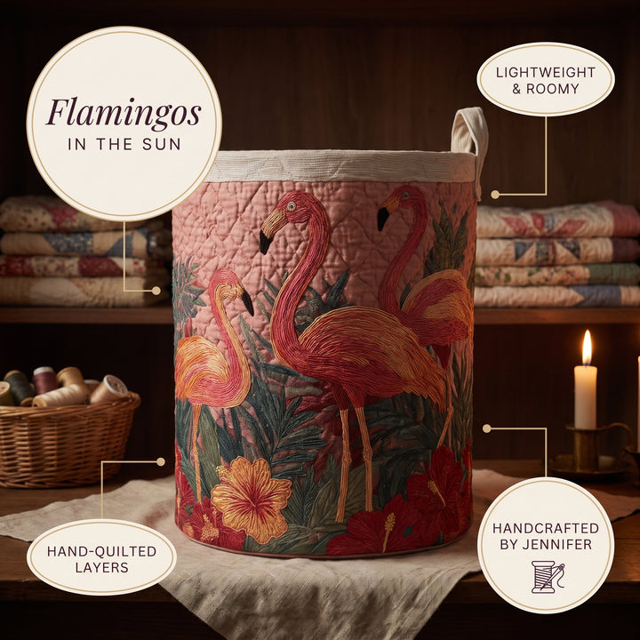 Flamingos in the Sun | Quilted Laundry Basket