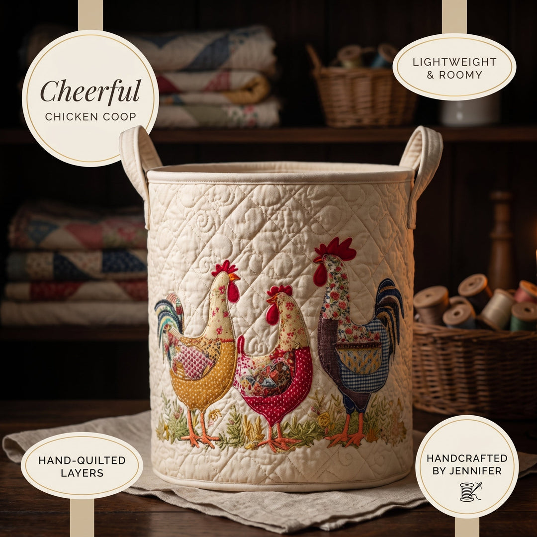 Cheerful Chicken Coop | Quilted Laundry Basket
