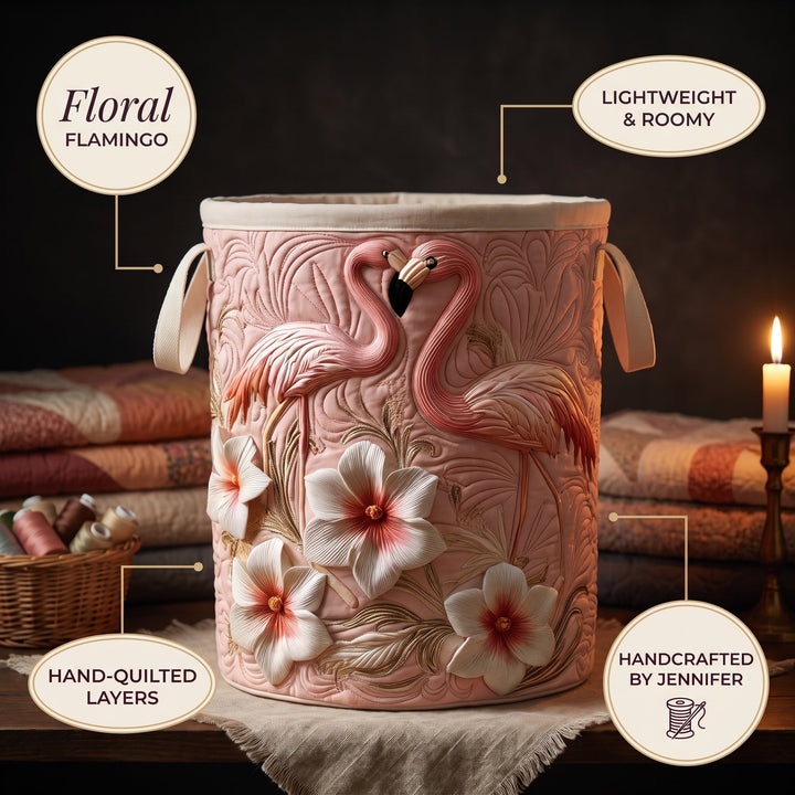 Floral Flamingo | Quilted Laundry Basket