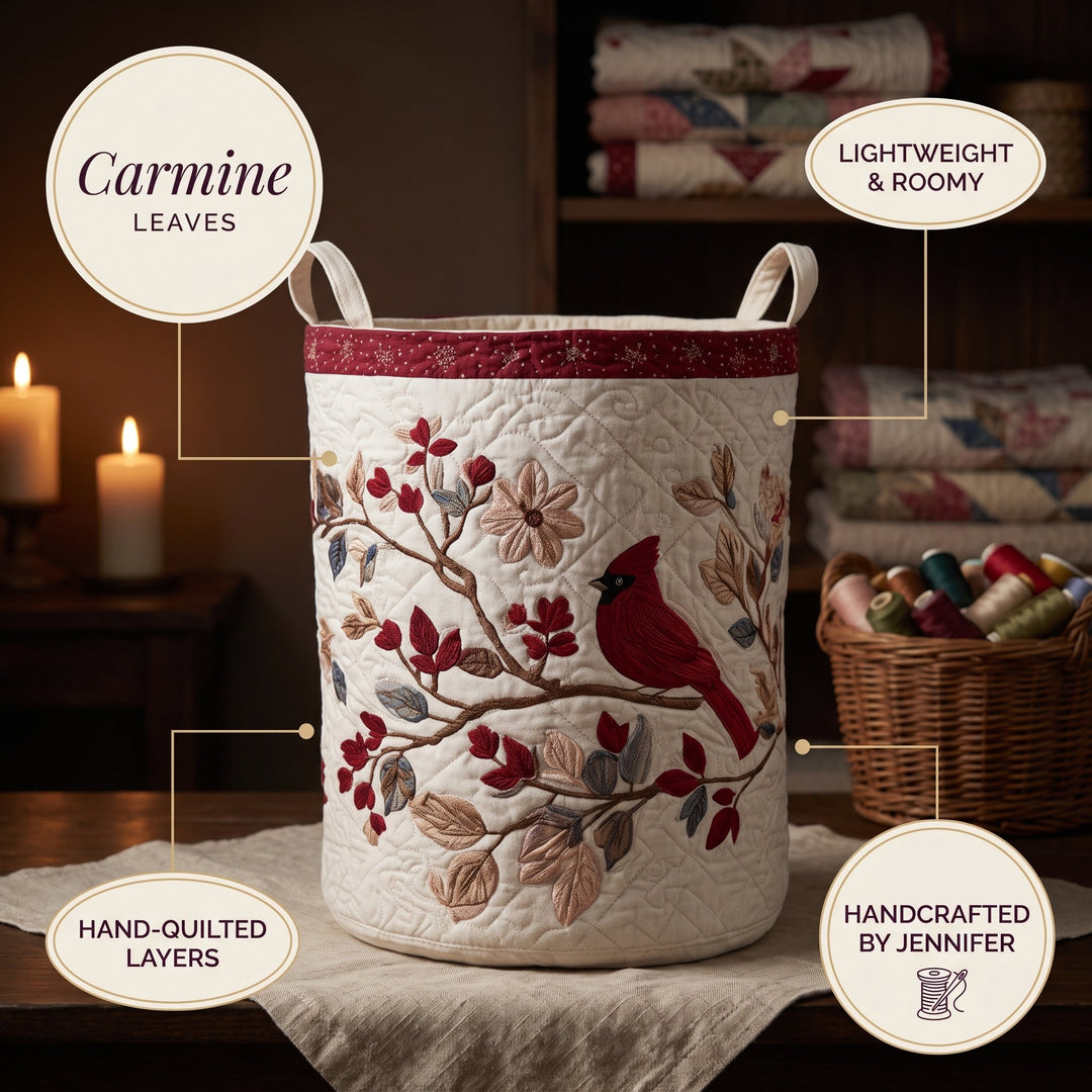 Carmine Leaves | Quilted Laundry Basket