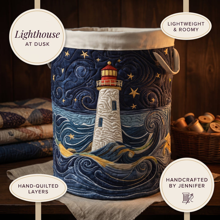 Lighthouse at Dusk | Quilted Laundry Basket