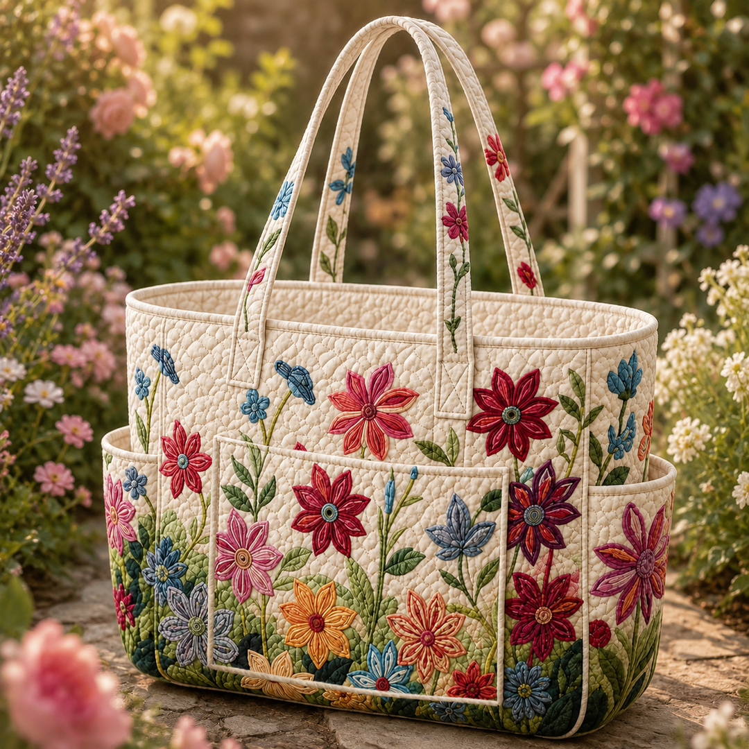 Wan Peng | Quilted Tote Bag with a Field of Flowers