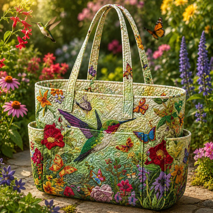 Wan Choo | Quilted Tote Bag with Hummingbirds and Flowers