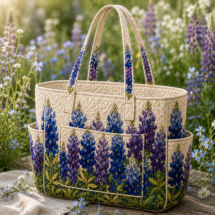 Hong Eng | Quilted Tote Bag with Blue Flowers
