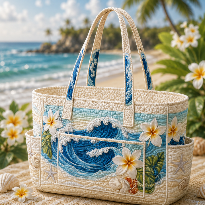 Mei Kuan | Quilted Tote Bag with Frangipani Flowers