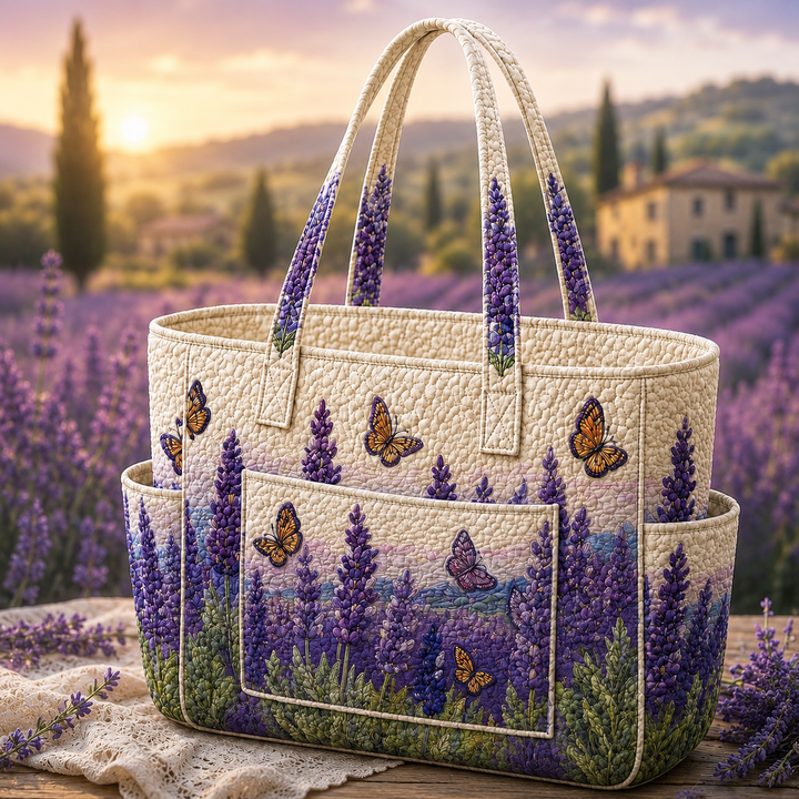 Yoke Lin | Quilted Tote Bag with Lavender and Butterflies
