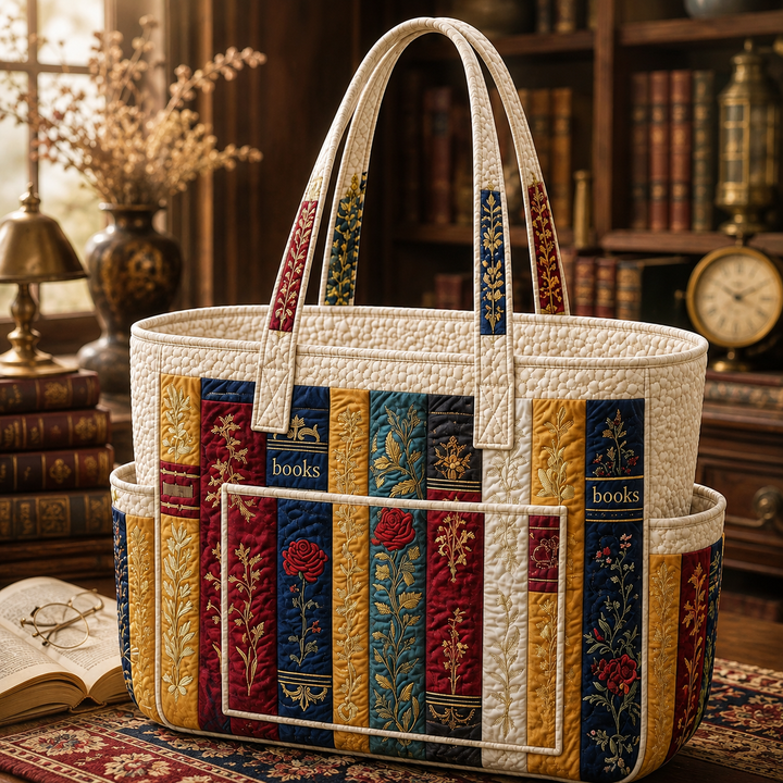 Bee Choo | Quilted Tote Bag with Books