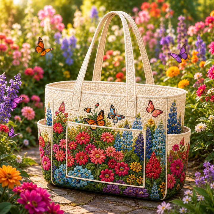 Siew Eng | Quilted Tote Bag with a Sea of Flowers