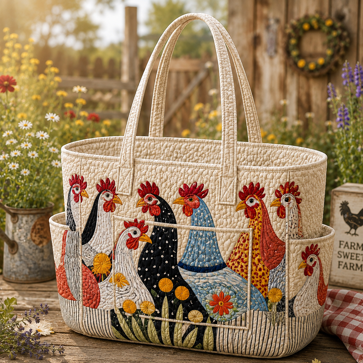 Guat Lan | Quilted Tote Bag with a Meadow Hen