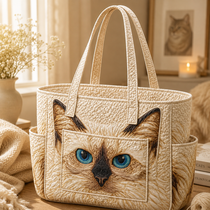 Chin Hwa | Quilted Tote Bag with a Ragdoll Cat