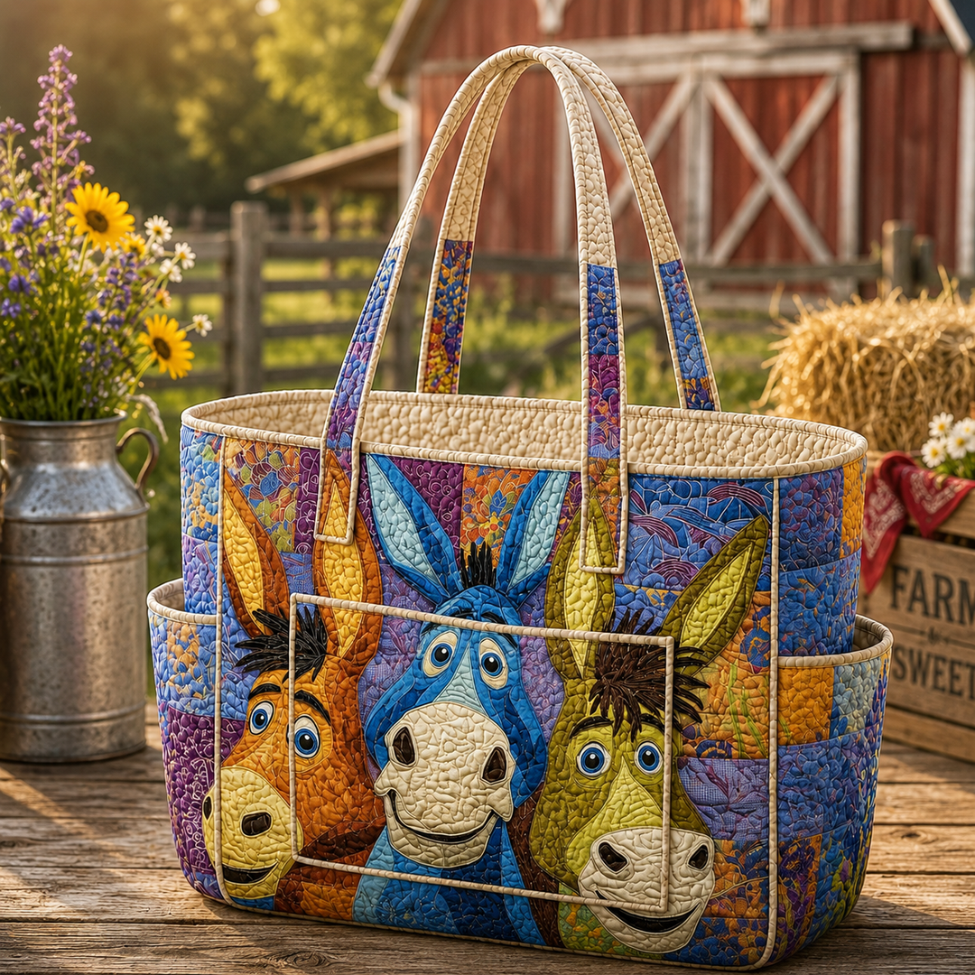 Poh Hoon | Quilted Tote Bag with Whimsical Donkeys