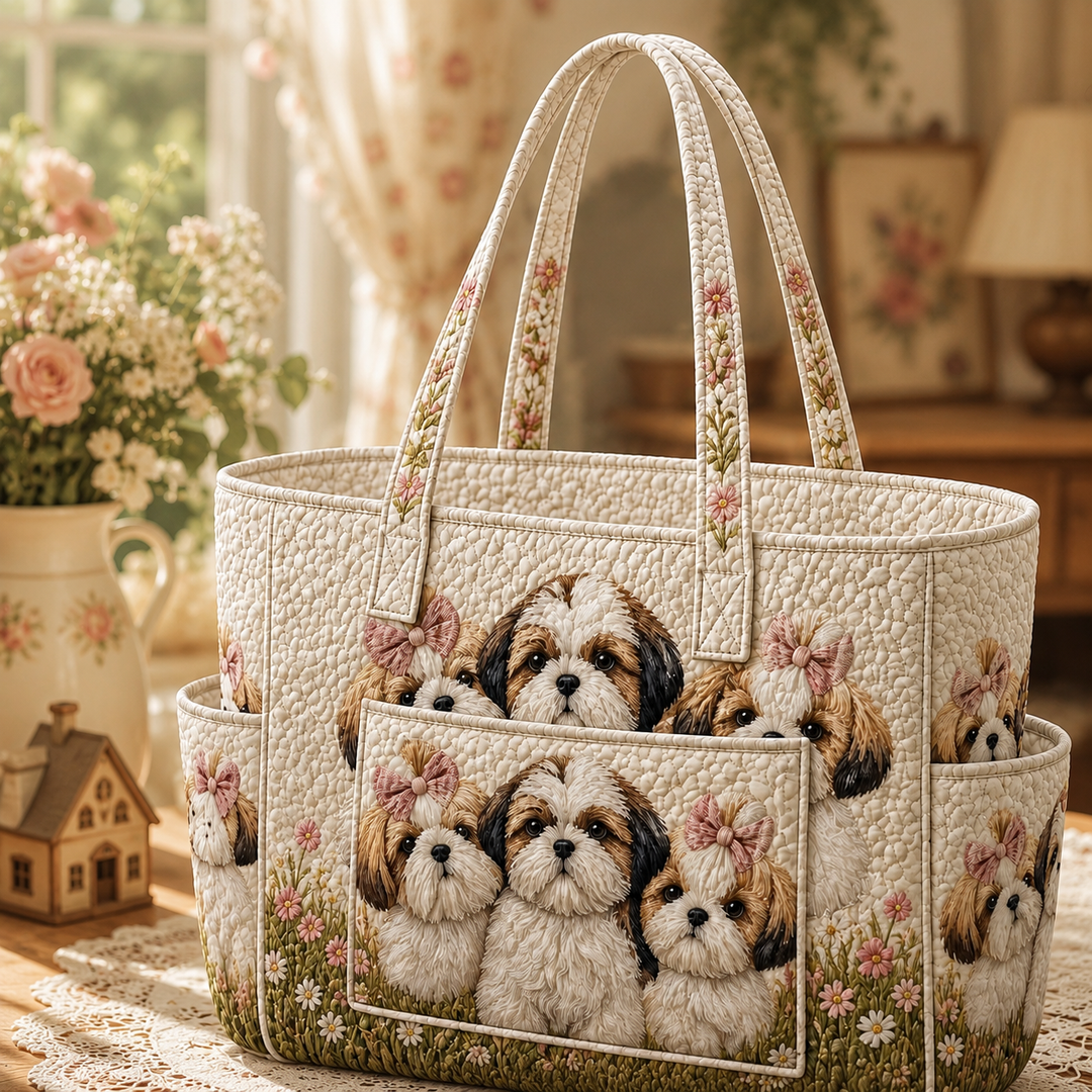 Lian Hoon | Quilted Tote Bag with a Happy Shih Tzu