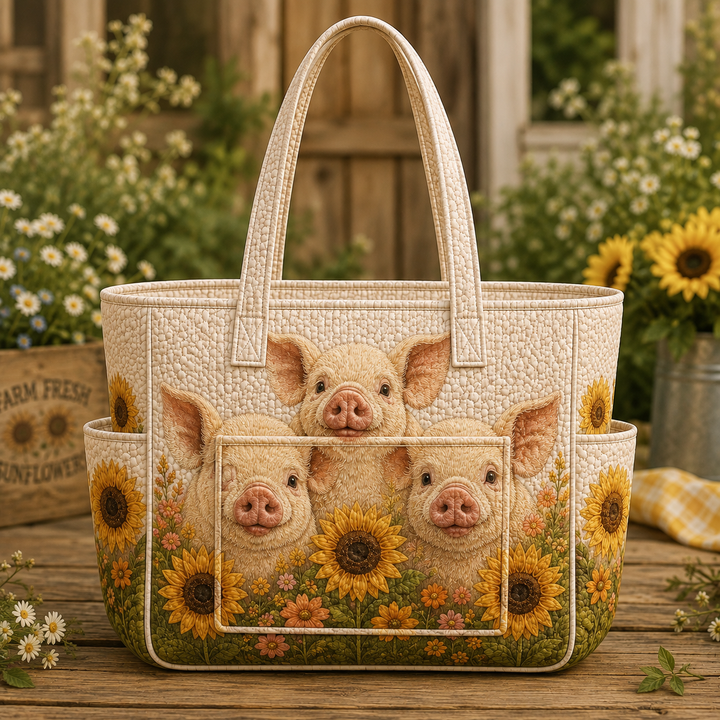 Gek Lan | Quilted Tote Bag with Happy Little Pigs