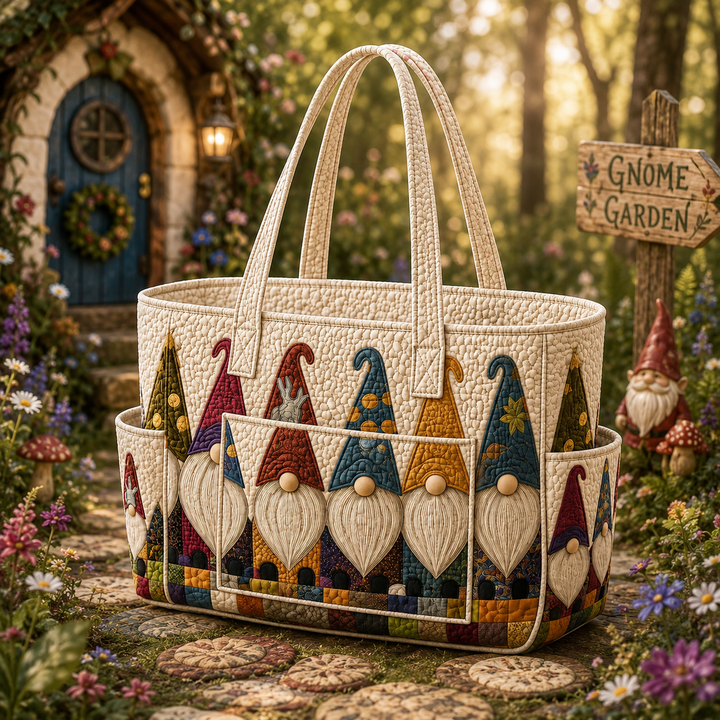 Lay Choo | Quilted Tote Bag with Adorable Gnomes