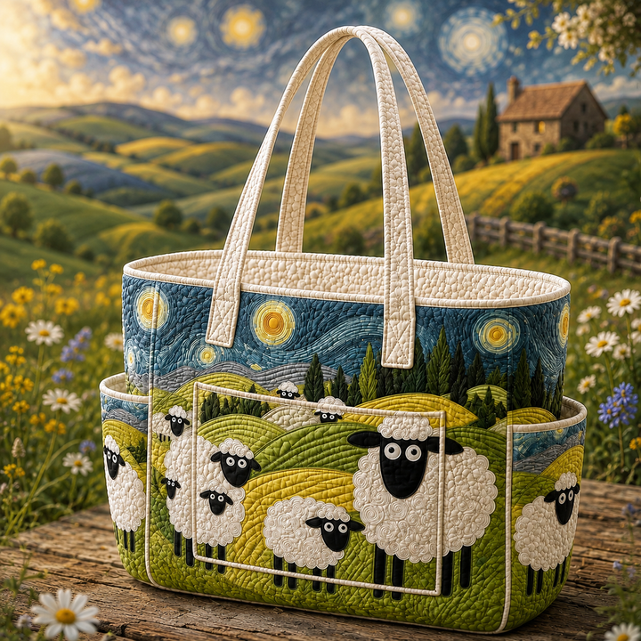 Geok Hong | Quilted Tote Bag with Lambs in the Meadow