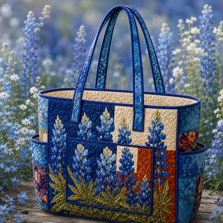 Siew Choo | Quilted Tote Bag with Blue Flowers