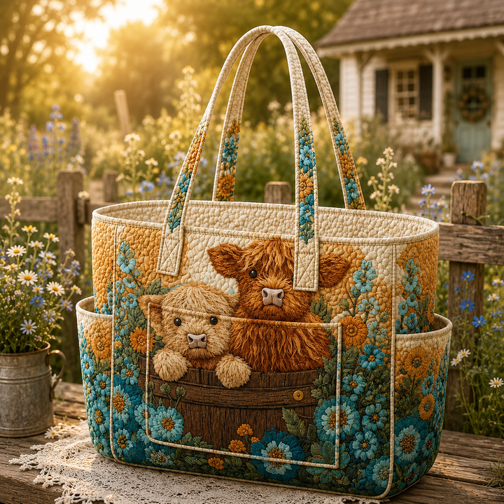 Siew Peng | Quilted Tote Bag with a Highland Cow
