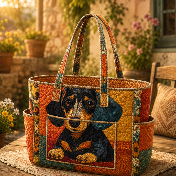 Hong Kim | Quilted Tote Bag with an Adorable Dachshund