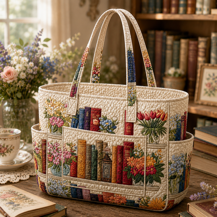 Poh Choo | Quilted Tote Bag with Books