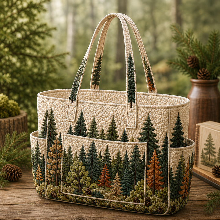Geok Kim | Quilted Tote Bag with a Forest Scene