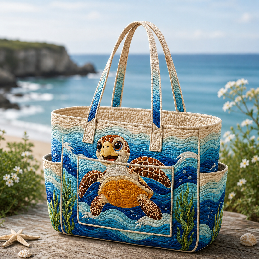 Guat Neo | Quilted Tote Bag with a Sea Turtle