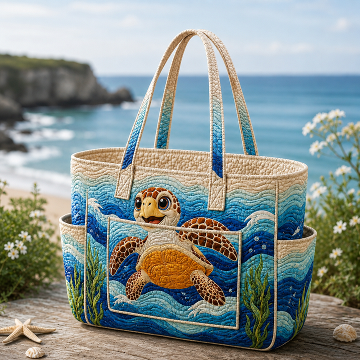 Guat Neo | Quilted Tote Bag with a Sea Turtle