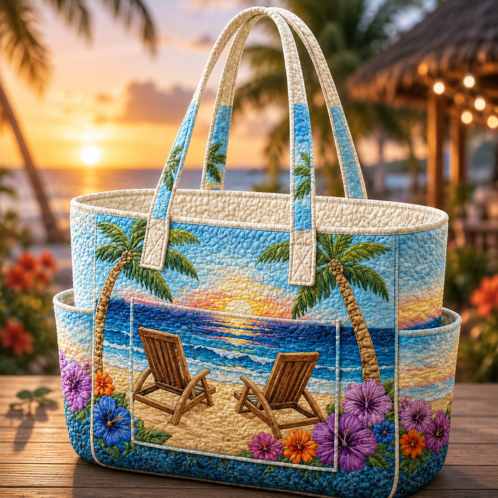 Kim Lan | Quilted Tote Bag with a Palm Island