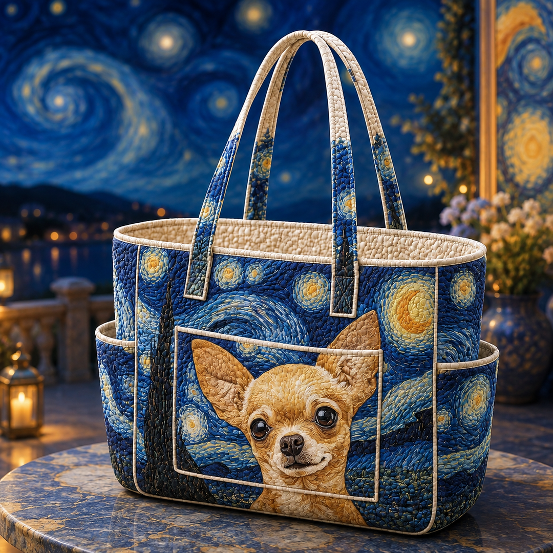 Hong Choo | Quilted Tote Bag with a Dreamy Chihuahua