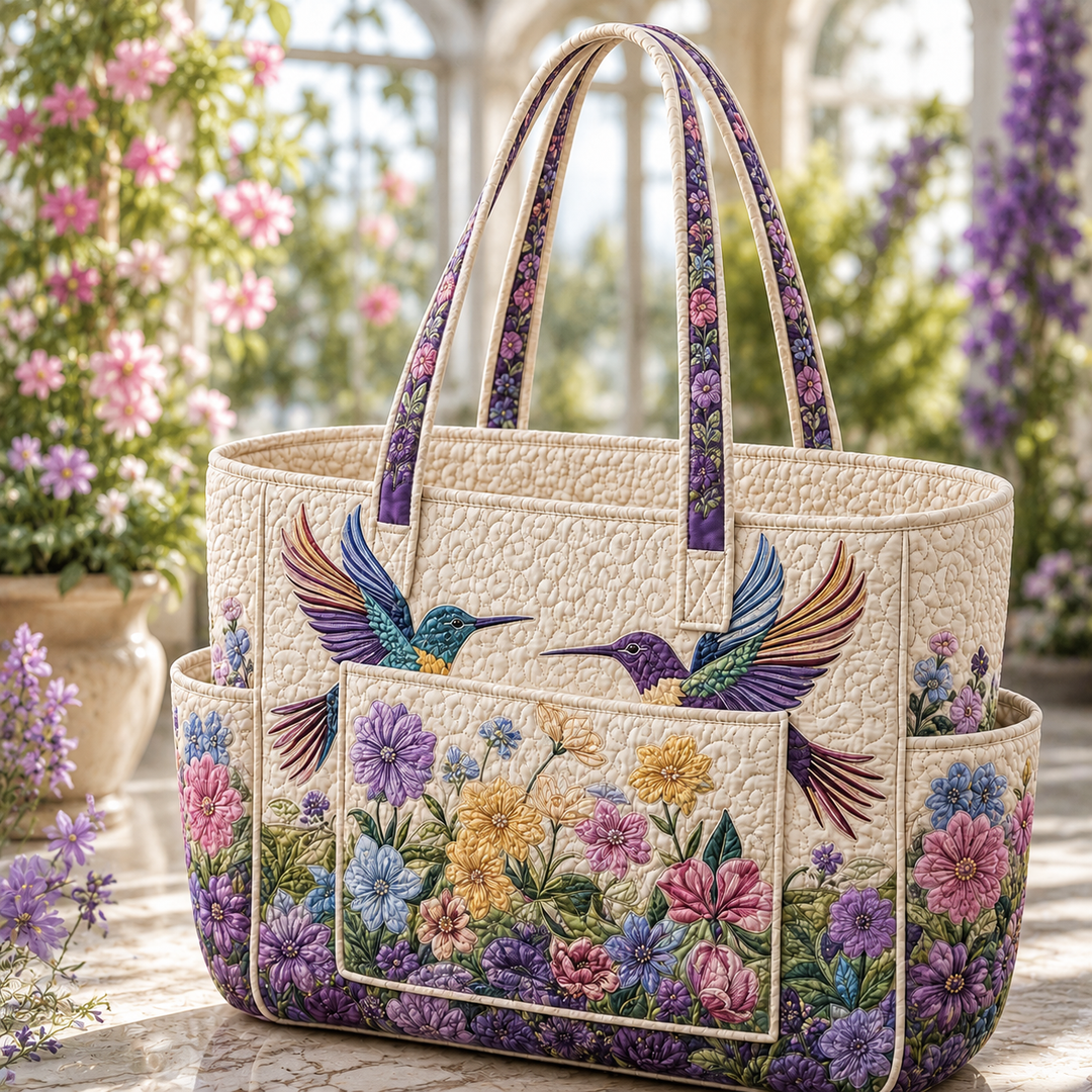 Geok Neo | Quilted Tote Bag with an Elegant Hummingbird