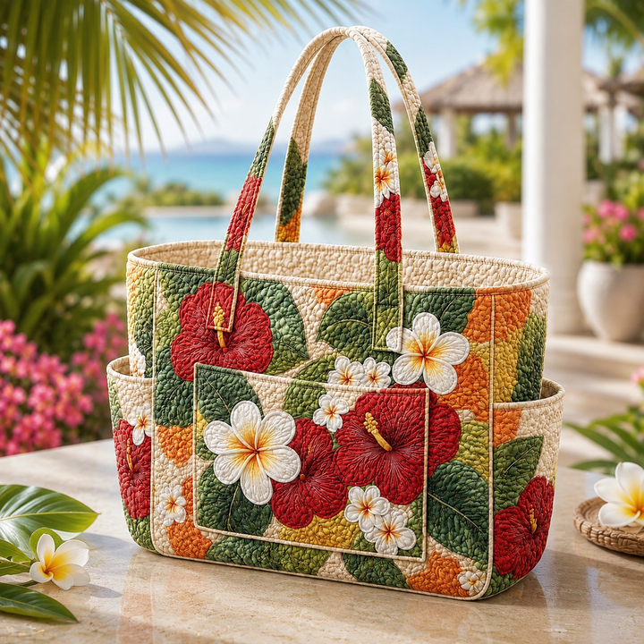 Gek Kiew | Quilted Tote Bag with Sunset Hibiscus