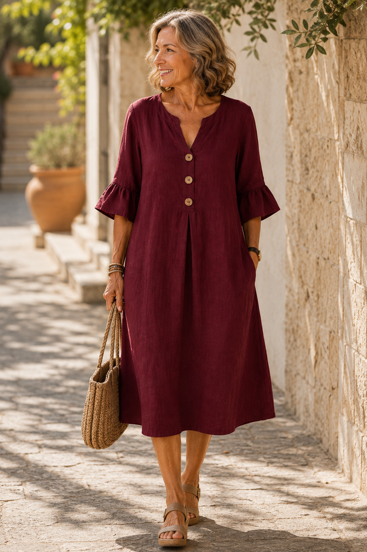 Buttoned Dress with Ruffled Sleeves Brigitte