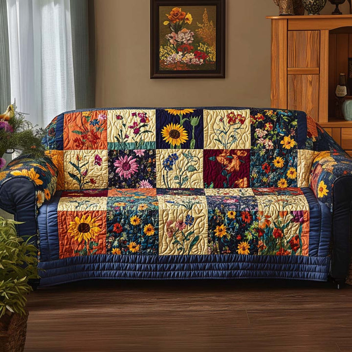 Vibrant Floral Quilted Sofa Cover