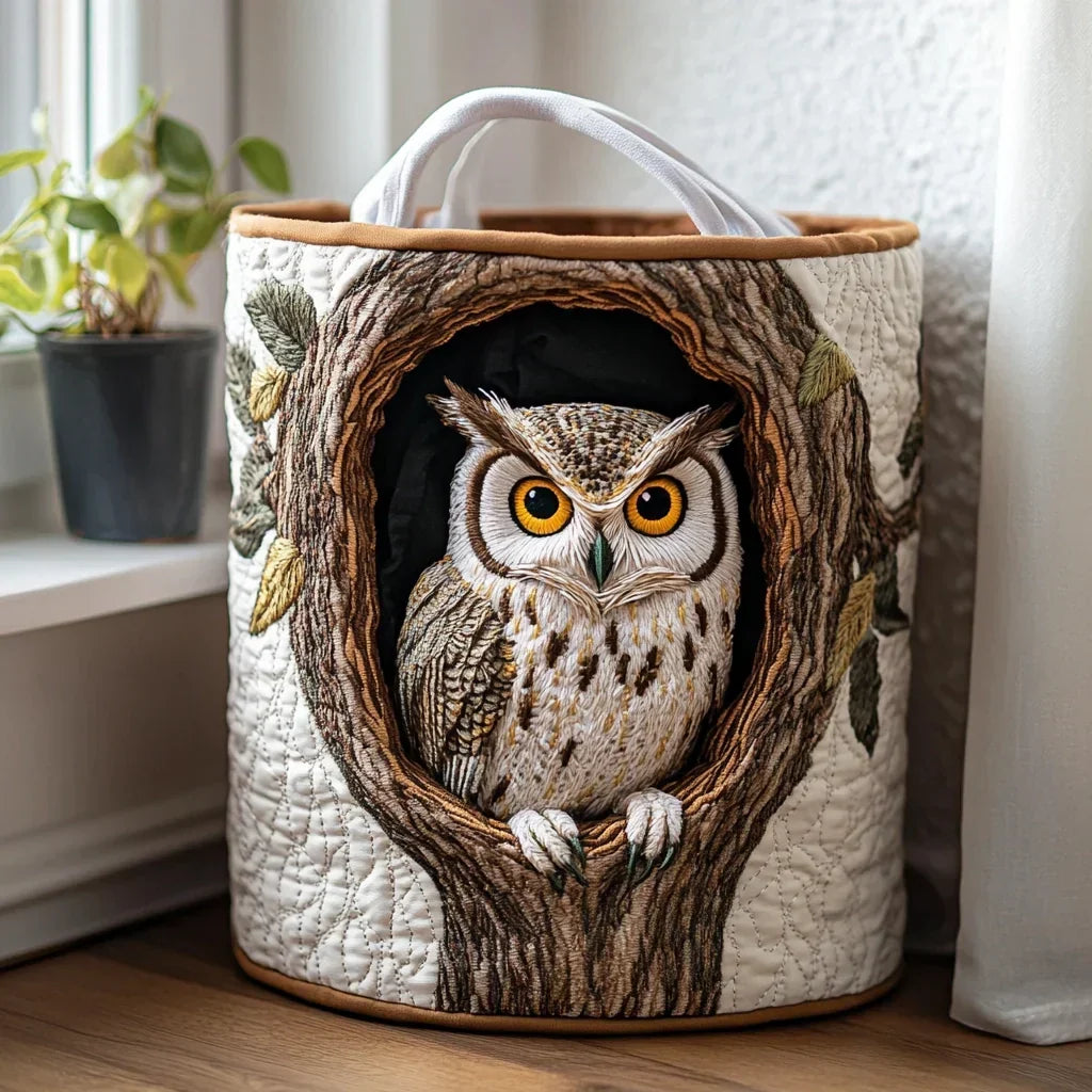 Cozy Owl | Quilted Laundry Basket