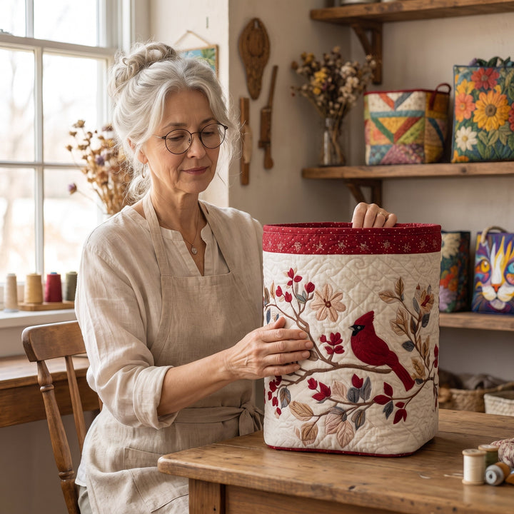 Carmine Leaves | Quilted Laundry Basket