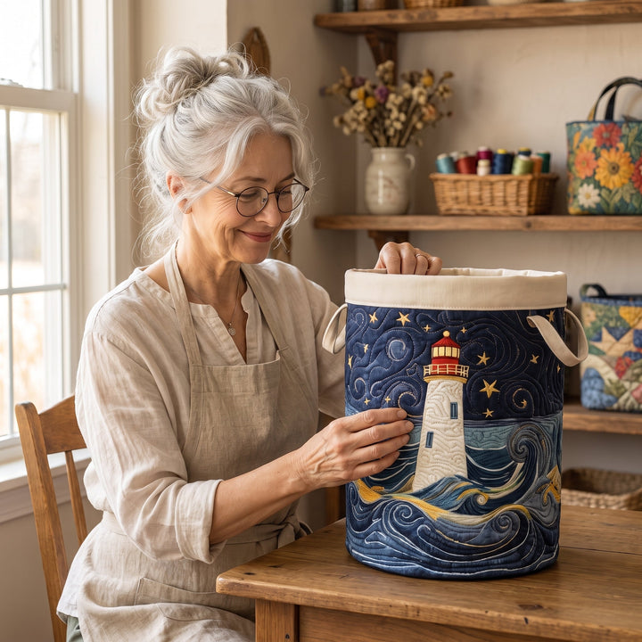 Lighthouse at Dusk | Quilted Laundry Basket