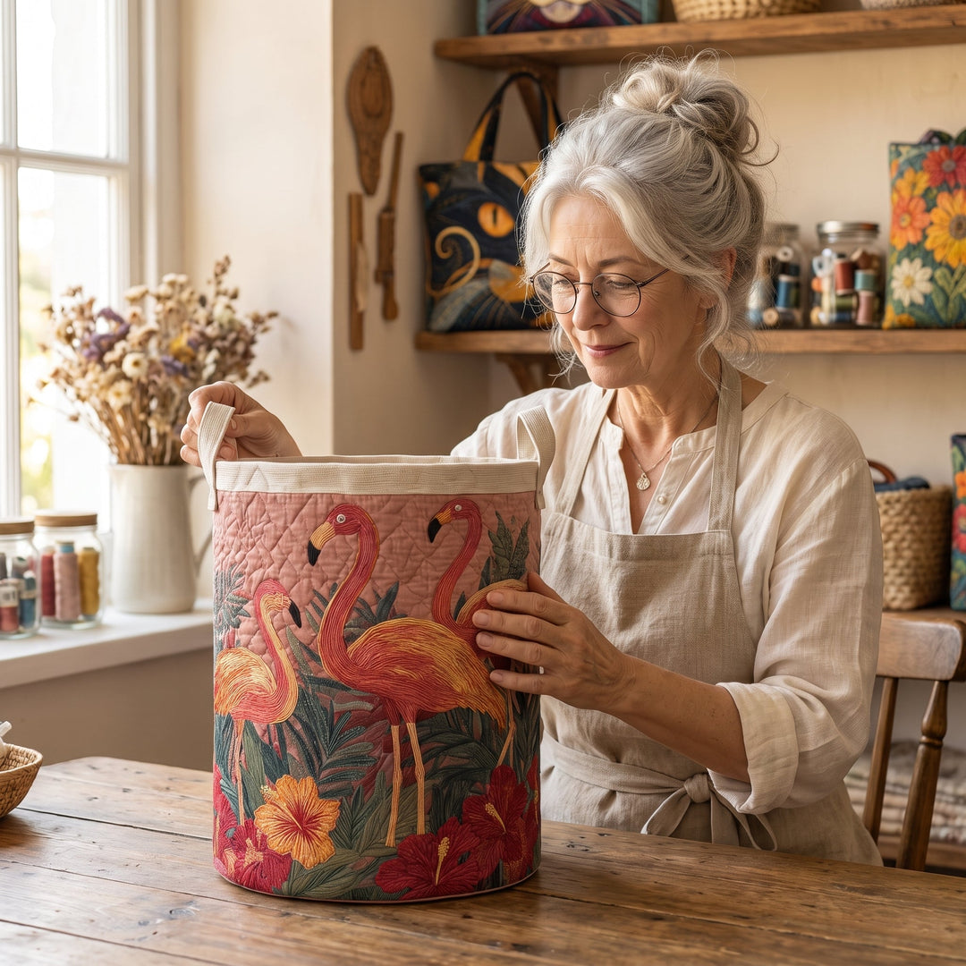 Flamingos in the Sun | Quilted Laundry Basket