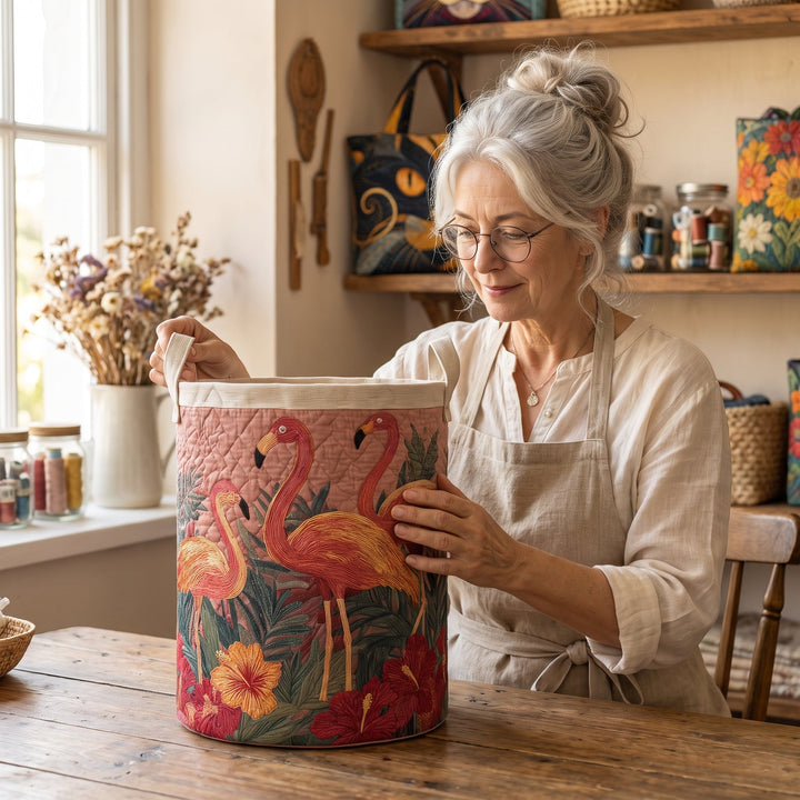 Flamingos in the Sun | Quilted Laundry Basket