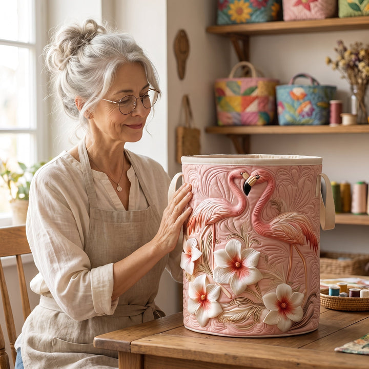 Floral Flamingo | Quilted Laundry Basket