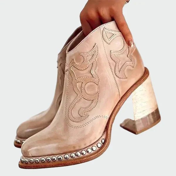 Aoibhe - Embroidered Western-Style Ankle Boots