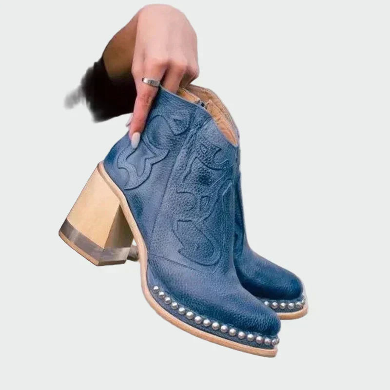 Aoibhe - Embroidered Western-Style Ankle Boots