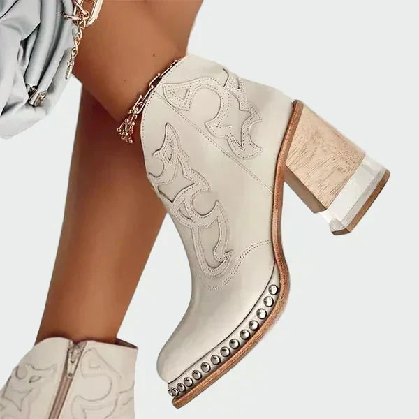 Aoibhe - Embroidered Western-Style Ankle Boots