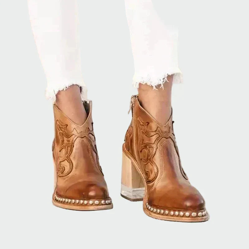 Aoibhe - Embroidered Western-Style Ankle Boots