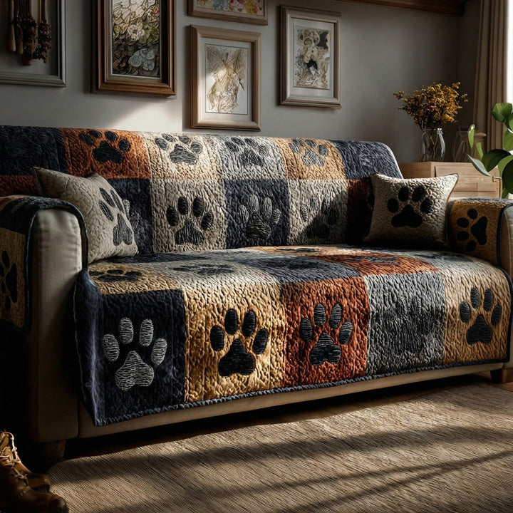 Quilted Denim Paws Sofa Cover