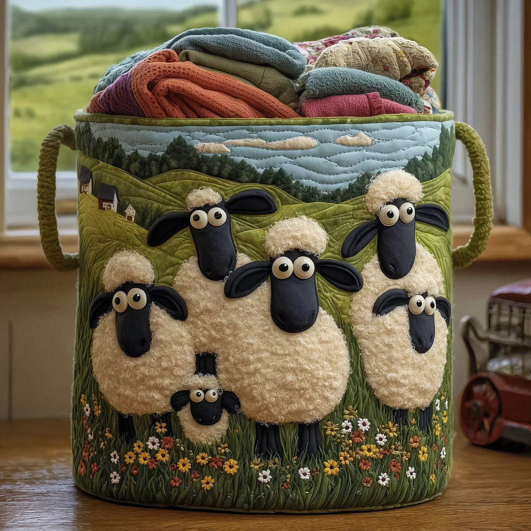 Sheep and Flowers | Quilted Laundry Basket