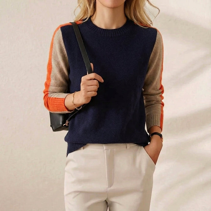 Scarlett – Dark Blue-Orange-Taupe Jumper