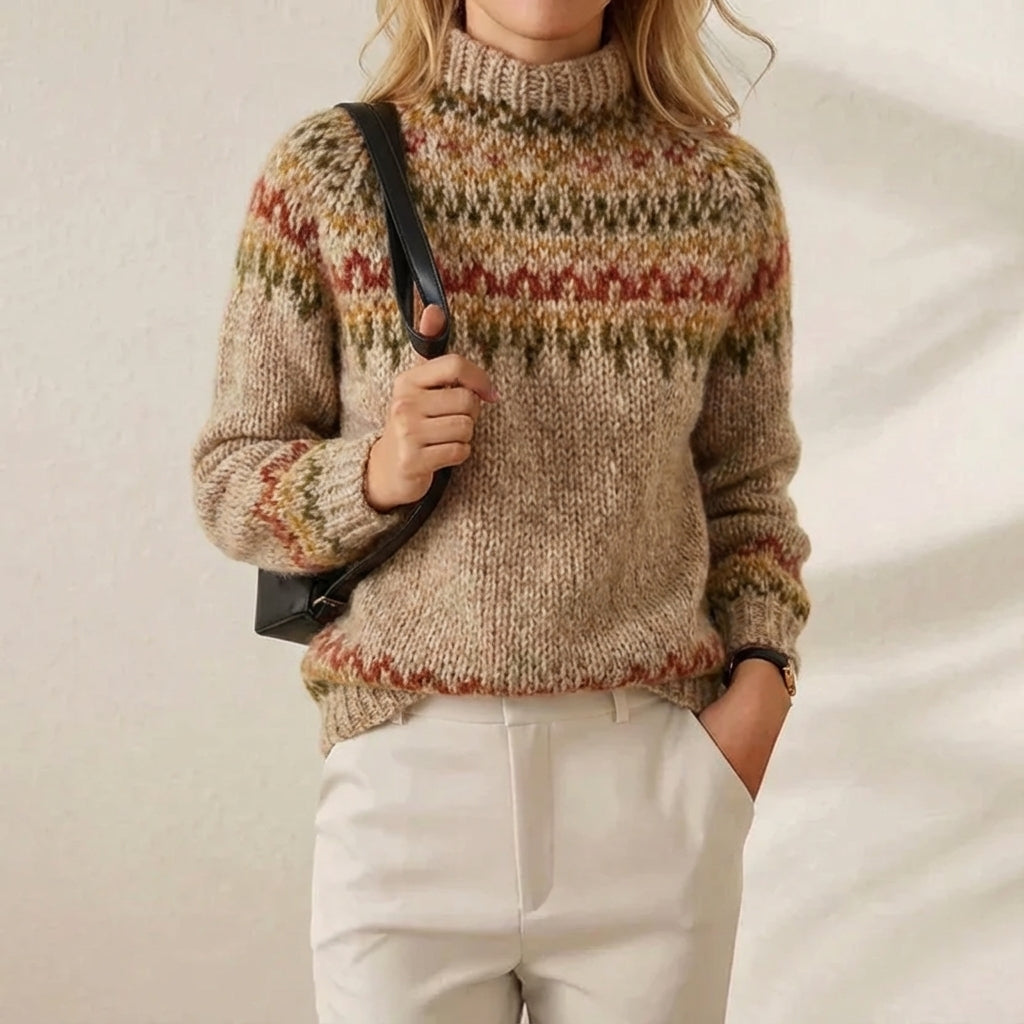 Daisy – Jumper with Brown Fair Isle Yoke